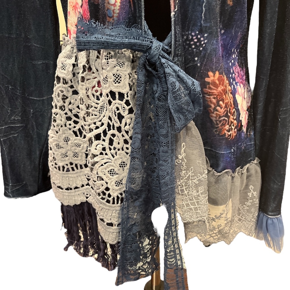 NEW Ursime Vintage Boho Velvet Patchwork Bowknot Long Sleeve Jacket M - Picture 7 of 10